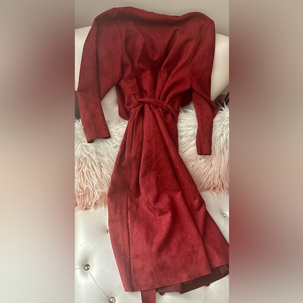 NEW Just Fab Faux Suede Orange Spice Waterfall Long Coat Size 2X - Picture 3 of 16